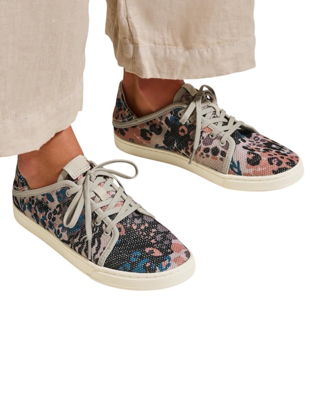 OLUKAI Pehuea Li Lace-Up Animal Print Drop-in Heel Breathable Mesh Sneakers 9.5
